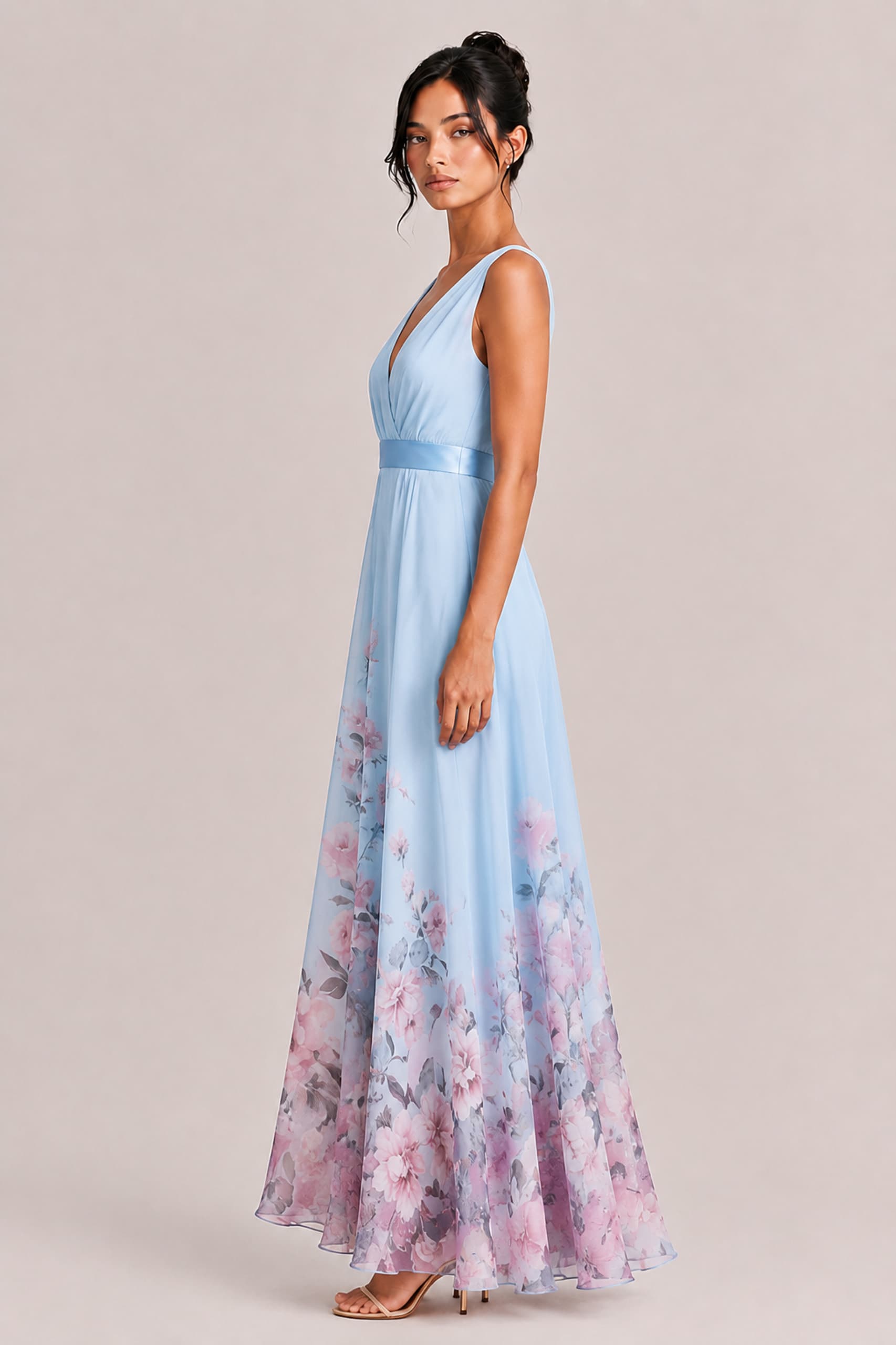 Elegant Floral Print V-neck Maxi Dress