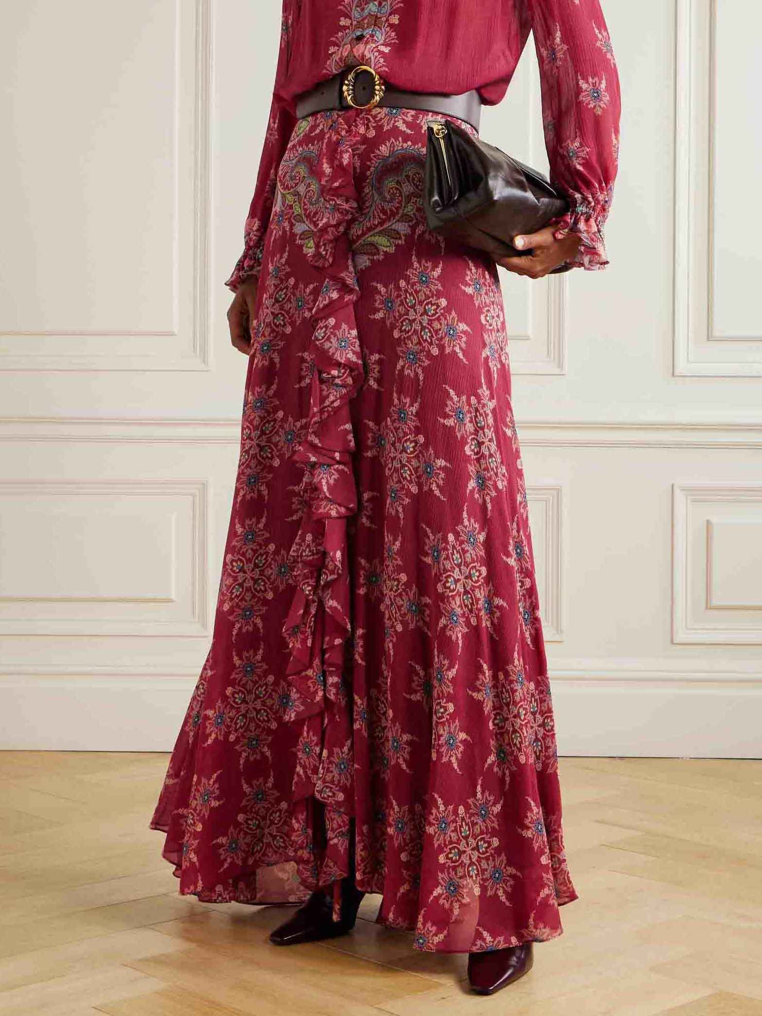 Exquisite Bohemian Ruffled Printed Chiffon Skirt