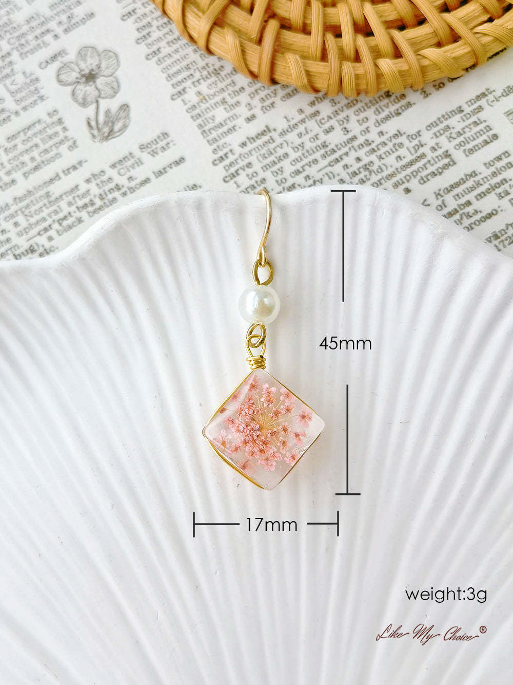 Handmade Resin Queen Anne Dried Flower Earrings