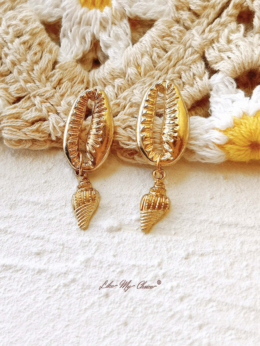Beach Shell Pearl Boho Earrings Set 4pairs