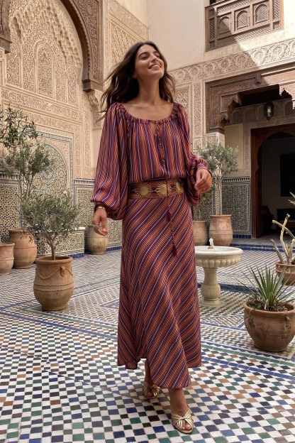 Striped Irregular Hem Maxi Dress