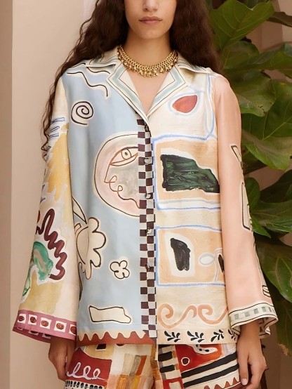 Unique Painted Print Long-sleeved Shorts Two-piece Set