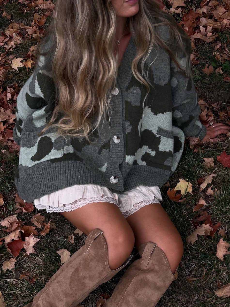 Casual Loose Camouflage Knitted Cardigan