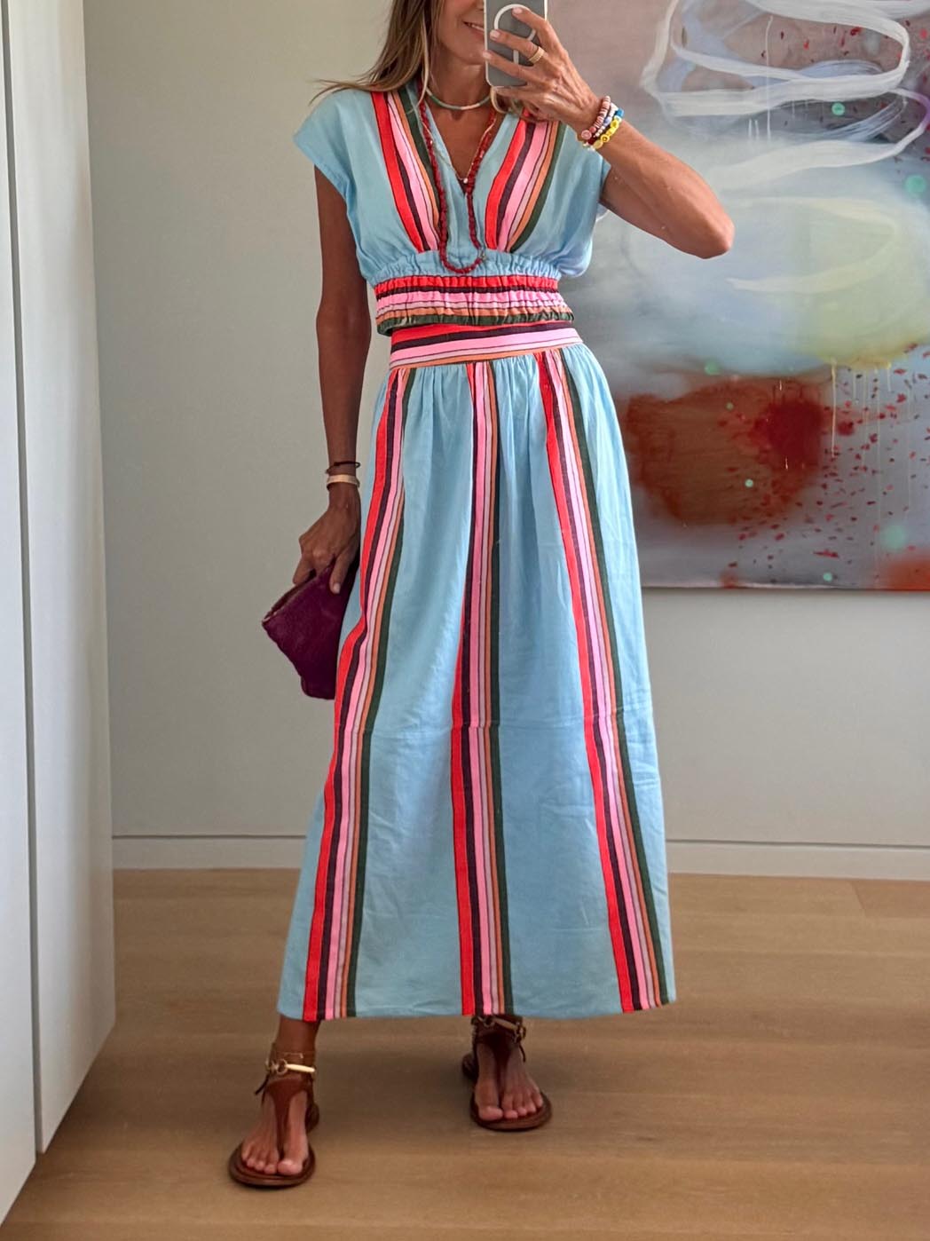 Casual Striped Print Top & Skirt Two-piece Set