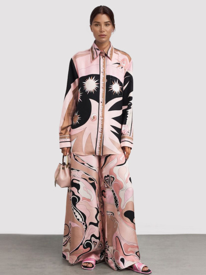 Unique Abstract Floral Print Wide-leg Pants