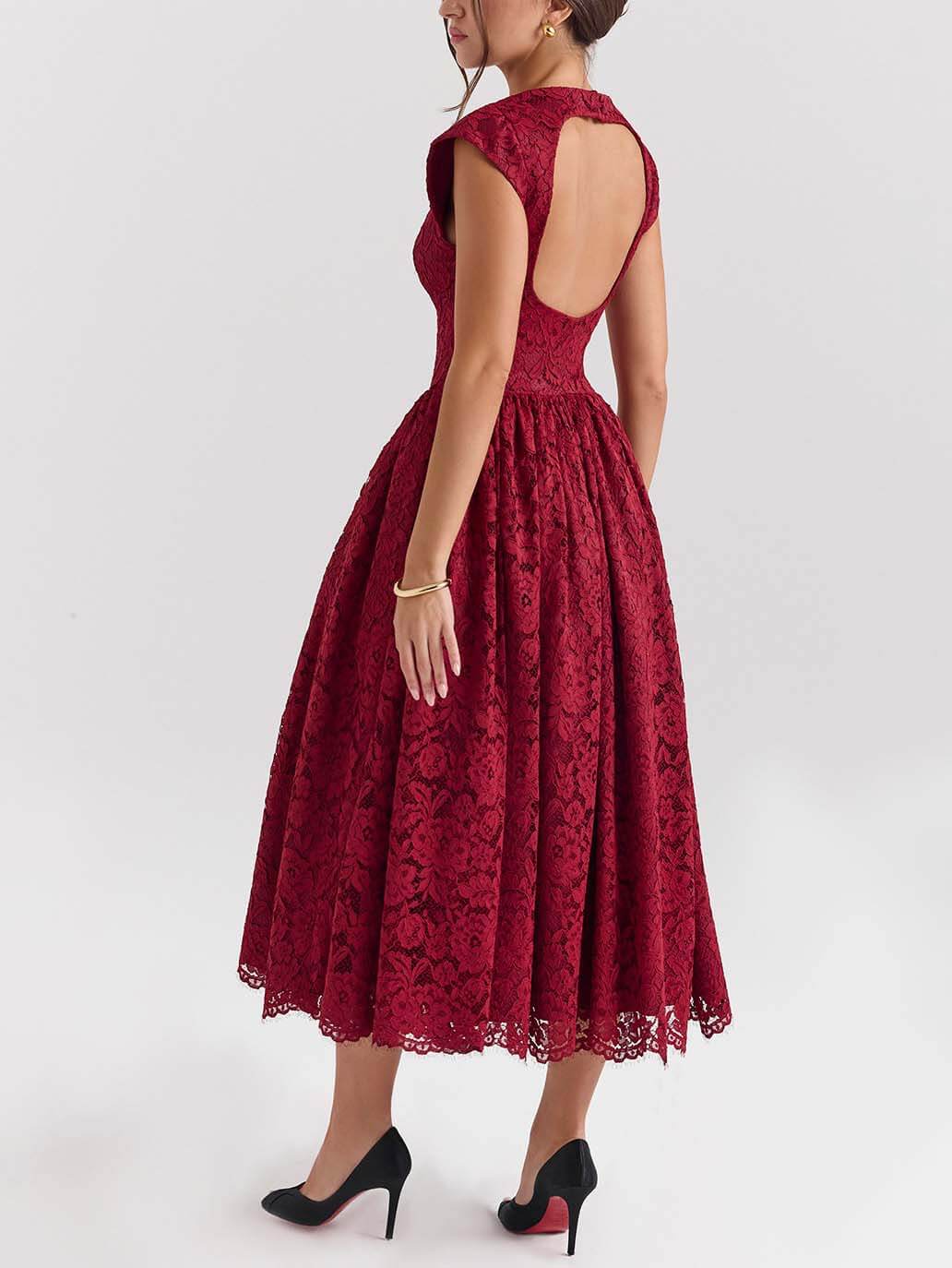 Elegant Lace Backless Waist Midi Dress