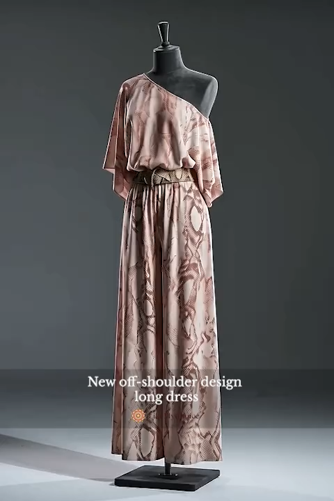Snake Print One-Shoulder Top & Wide-Leg Pants Set