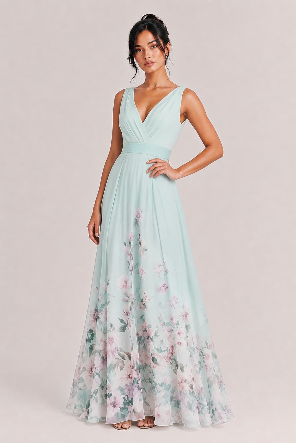Elegant Floral Print V-neck Maxi Dress
