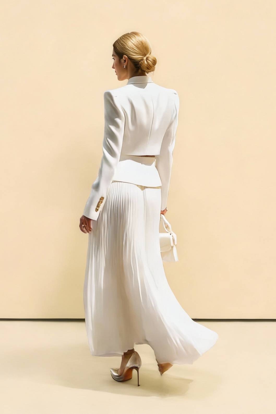 Short Blazer Top And Pleated Skirt Set