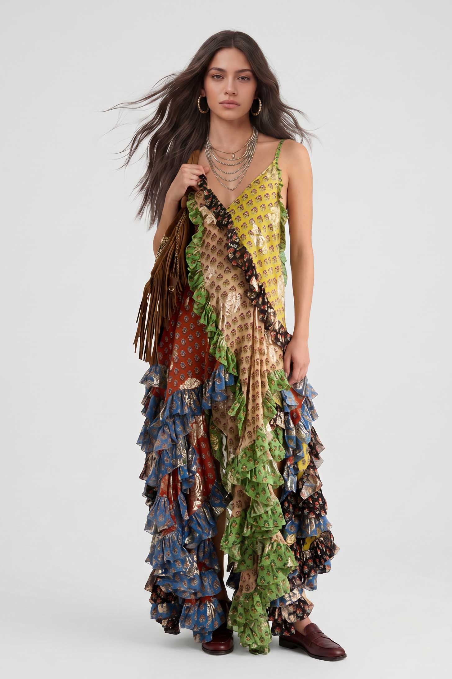 Irregular Hem Printed Sling Dress