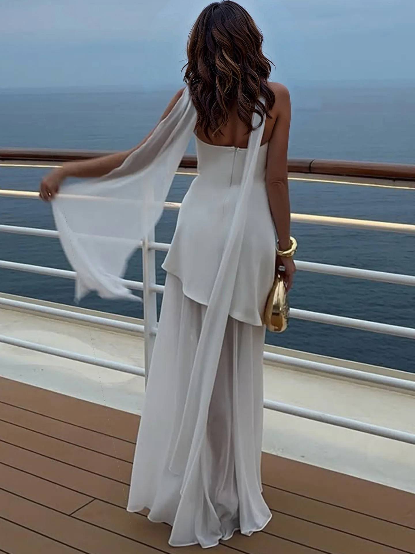 Tube Top Spliced ​​Dress with Scarf