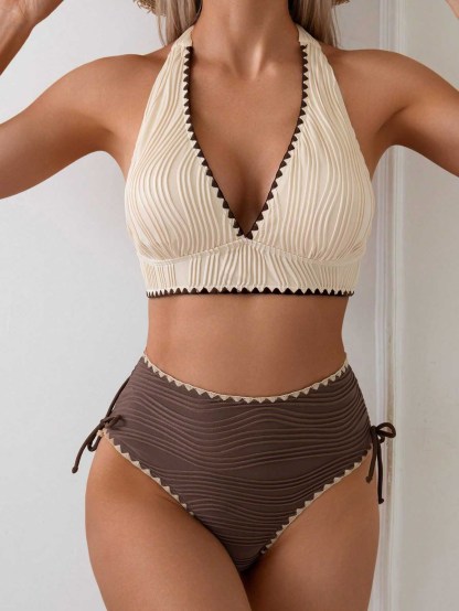 Retro Two-Tone High-Waisted Bikini Set