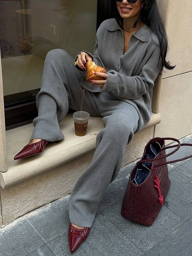 Lapel Long-sleeved Knitted Suit