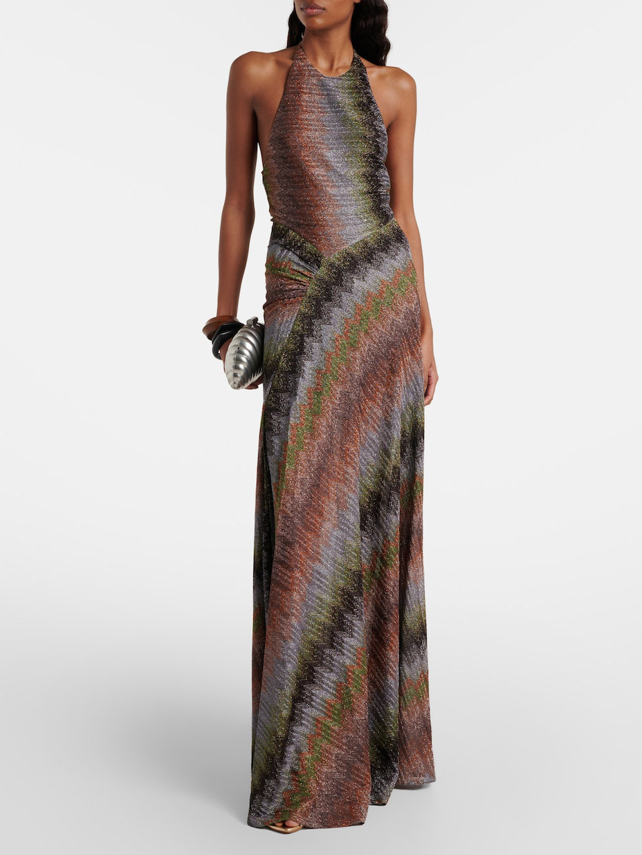 Retro Casual Halter Neck Irregular Striped Maxi Dress