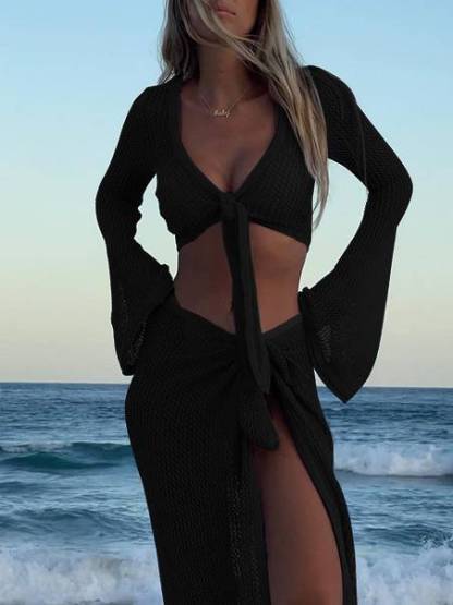 Front And Back Wear Knit Swimsuit Cover-Up Sun Protection Suit