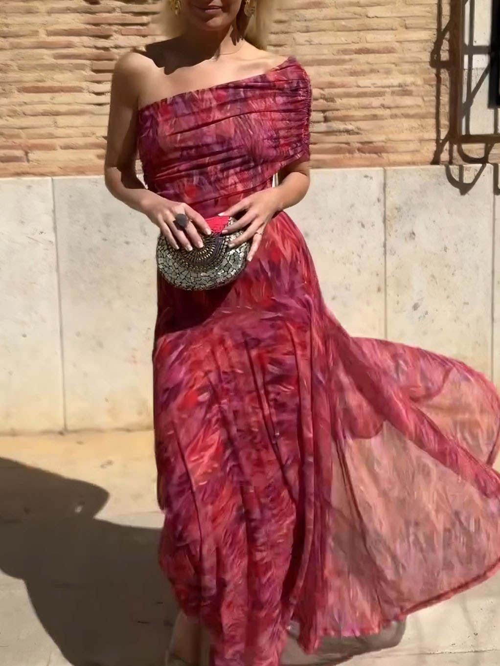 Elegant Abstract Mesh Print Maxi Dress