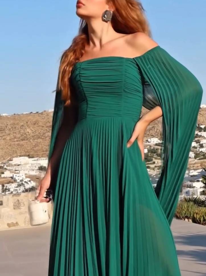 Tube Top Shawl Design Pleated Maxi Dress