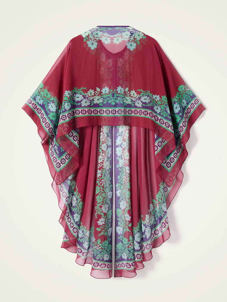 Retro Bohemian Style Floral Print Chiffon Shawl And Midi Dress