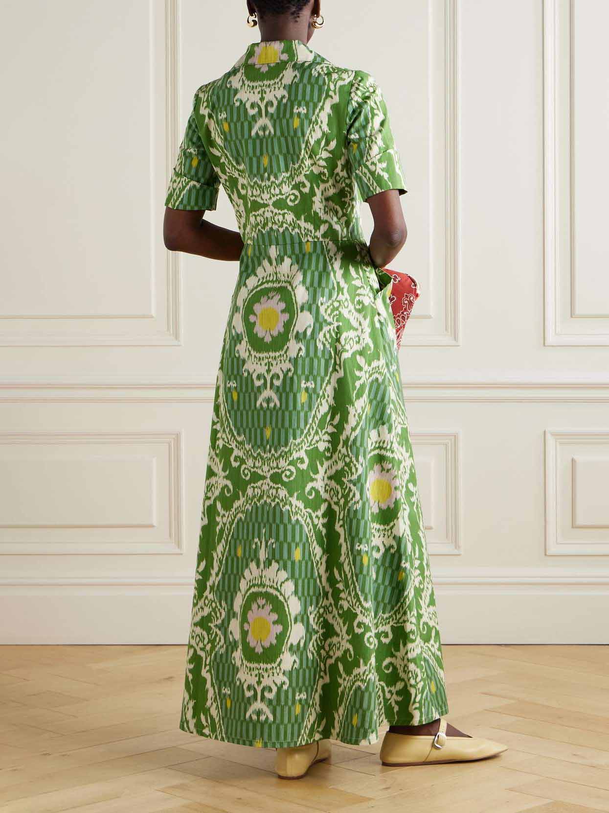 Unique Folk Style Abstract Print Shirt Maxi Dress