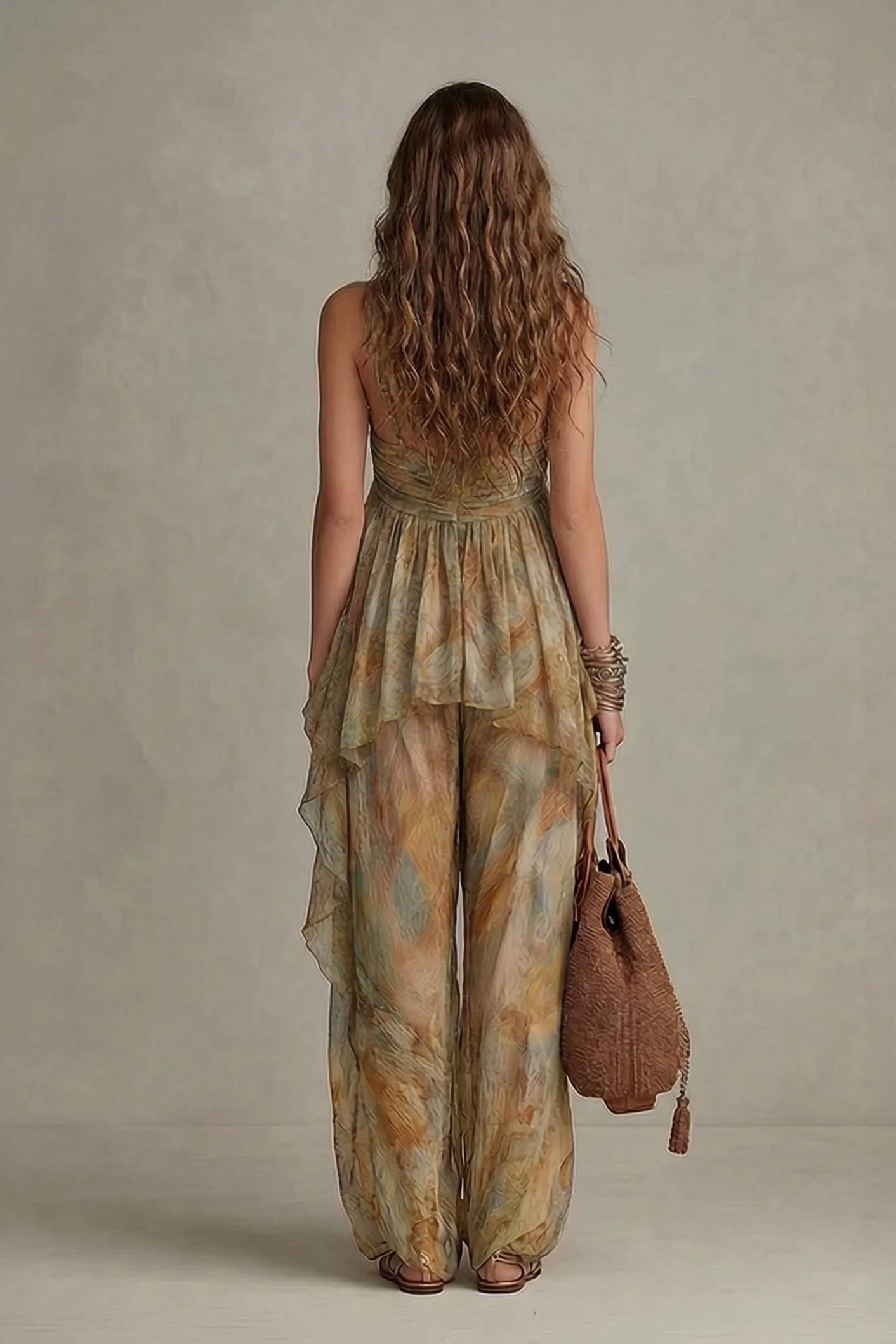 Printed Sling Top And Wide Leg Pants Set