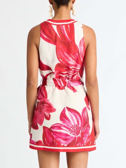 Delicate Floral Wrap-style Tie Mini Dress