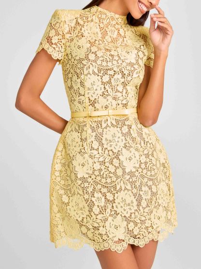 Elegant Short Sleeve Floral Lace Mini Dress