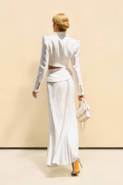 Short Blazer Top And Pleated Skirt Set