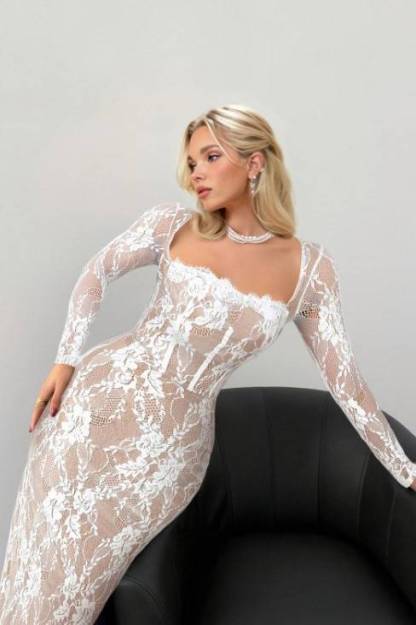 Lace Back Slit Maxi Dress