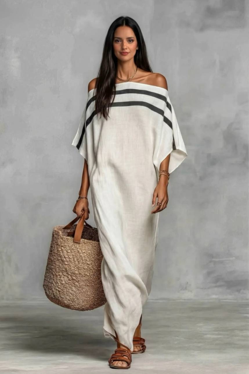 Off-Shoulder Color Contrast Loose Maxi Dress