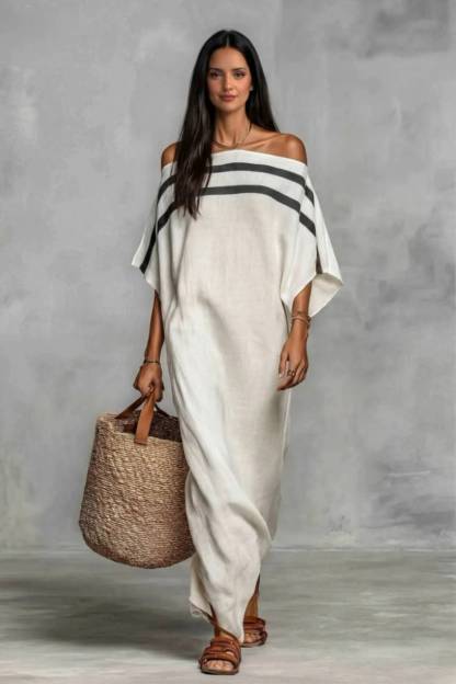 Off-Shoulder Color Contrast Loose Maxi Dress