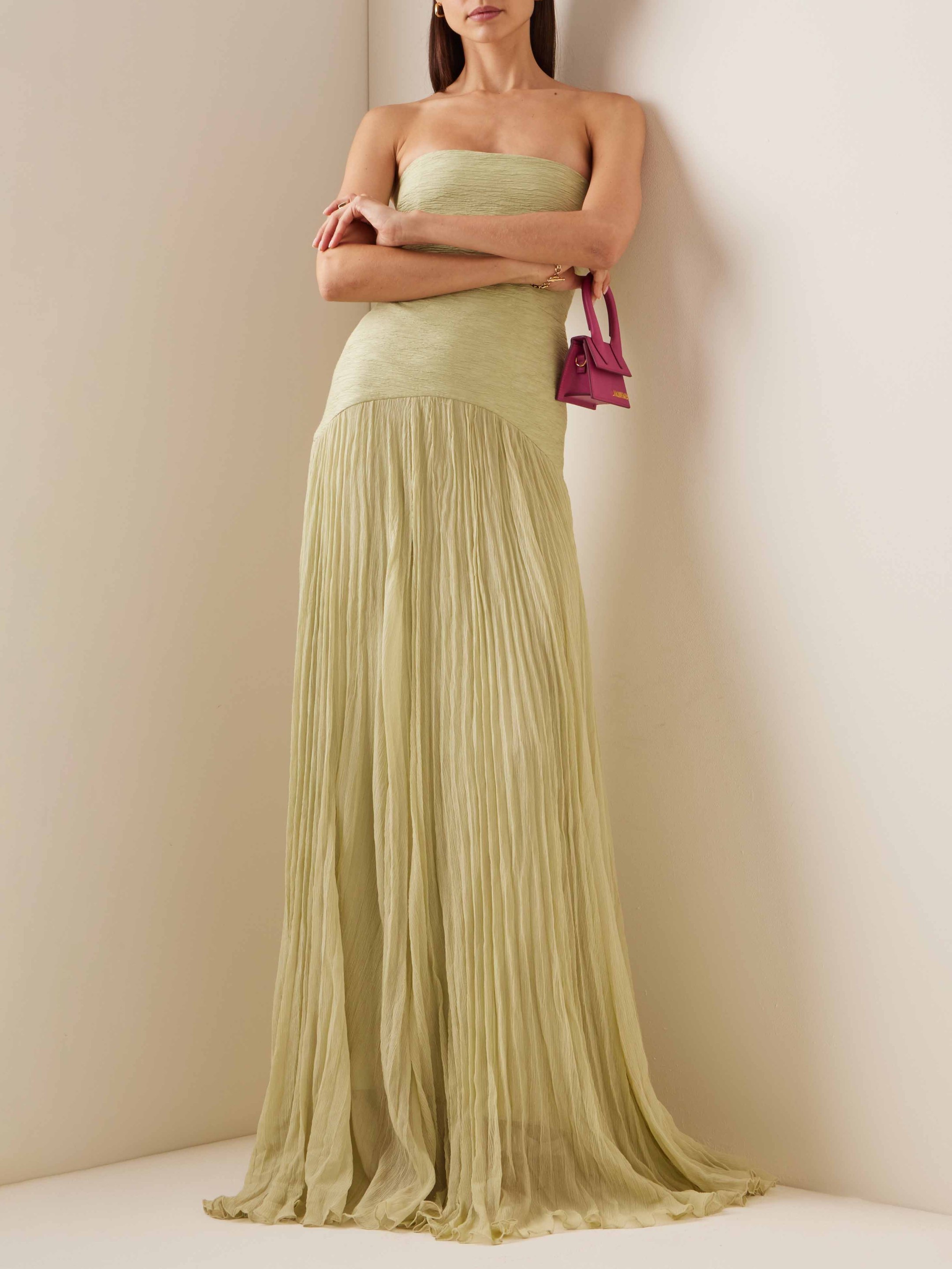 A-Line Metallic High Neck Maxi Evening Dresses with 3D Floral Appliques main image 0