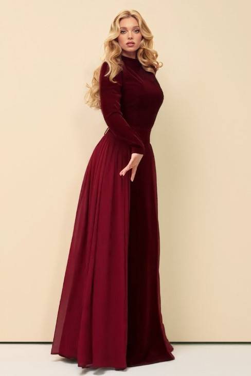 Velvet High-waisted A- Line Maxi Dress