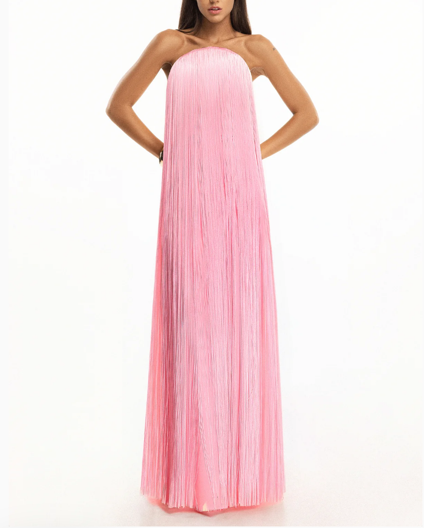 Elegant Strapless Fringe Formal Maxi Dress