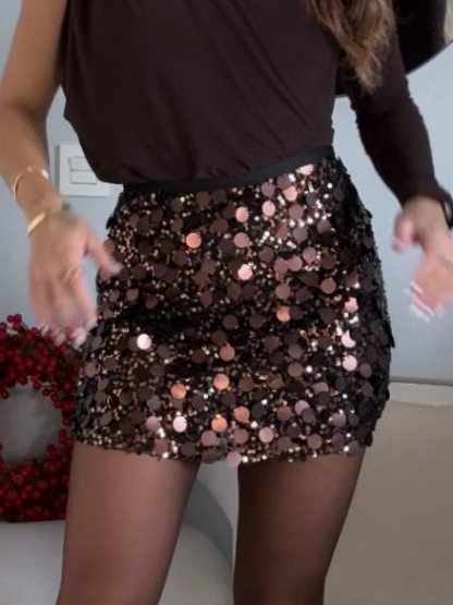 Elegant One-Shoulder Bodysuit & Sequin Mini Skirt Set