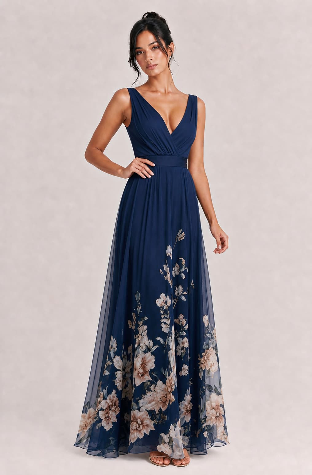 Elegant Floral Print V-neck Maxi Dress