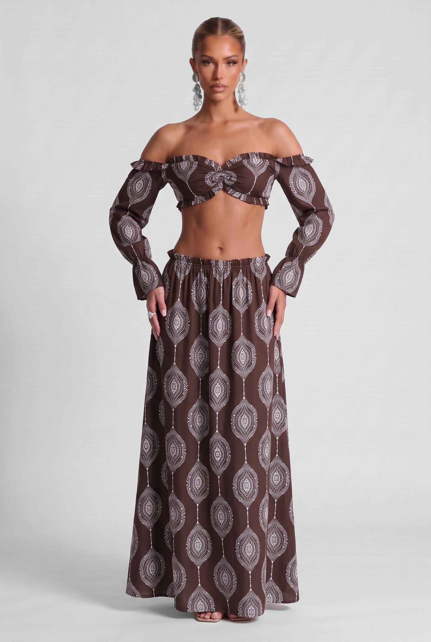 Paisley Print Strapless Top And Dress Set-Bohemian Summer Beach Holiday Set