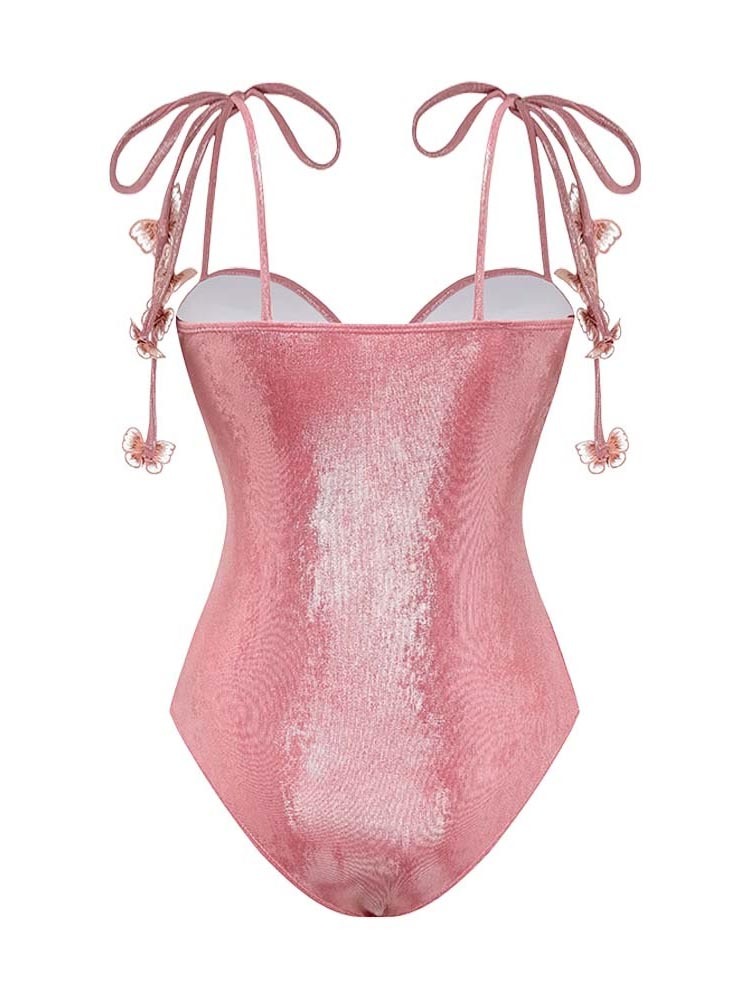 Sweetie Butterfly Embellished Shiny One-piece Swimsuit