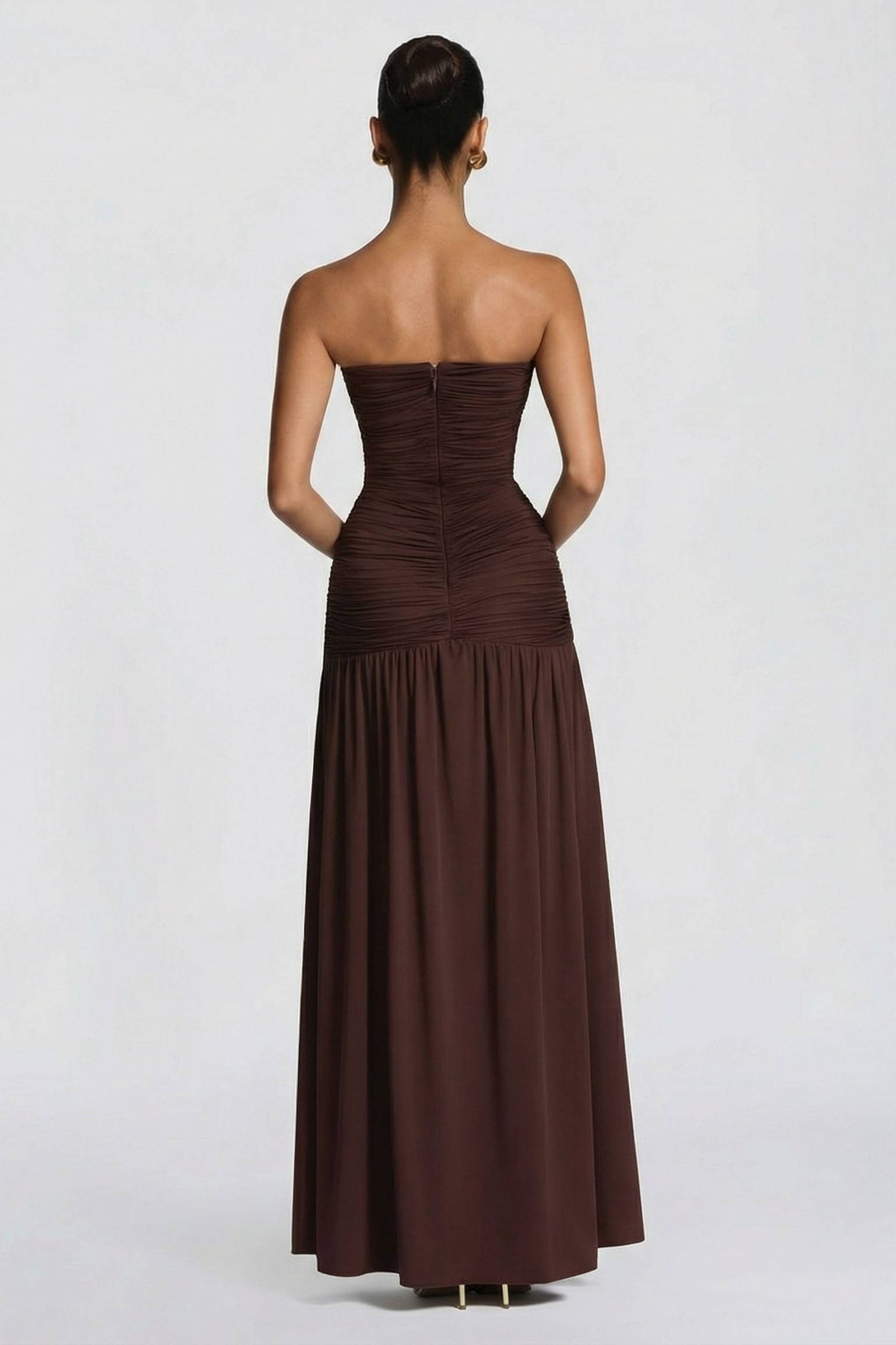 V-Neck Pleated Slit Maxi Dress