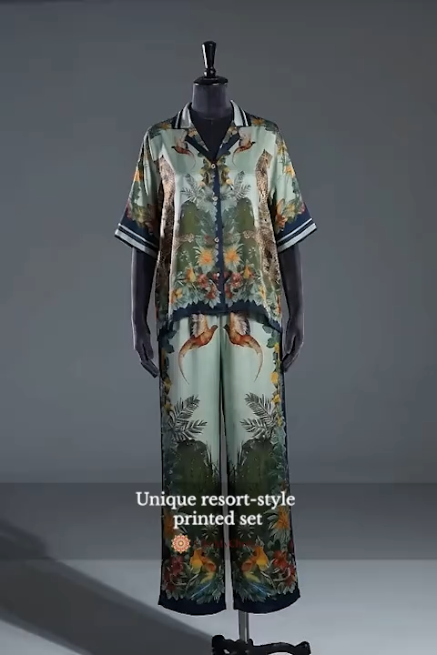 Exotic Jungle Print Wide Leg Pants