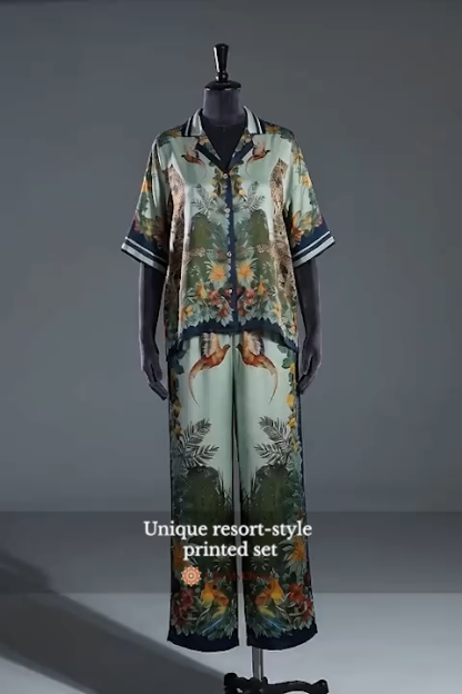 Exotic Jungle Print Wide Leg Pants