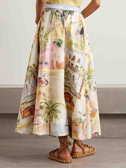 Unique City Illustration Printed Skirt