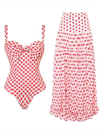 Sweet Heart Print Bowknot One-Piece Swimsuit Set