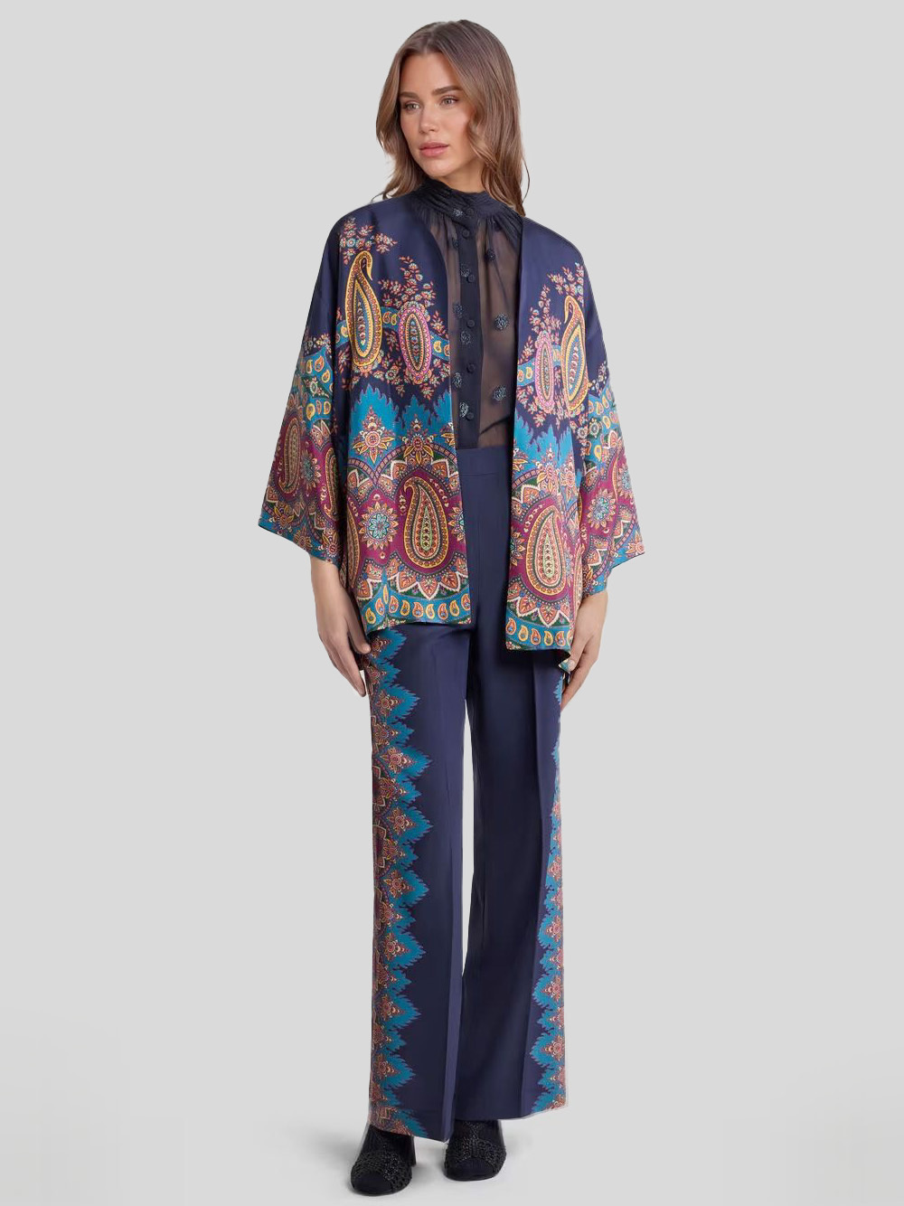 Elegant Retro Paisley Print Kimono Blouse