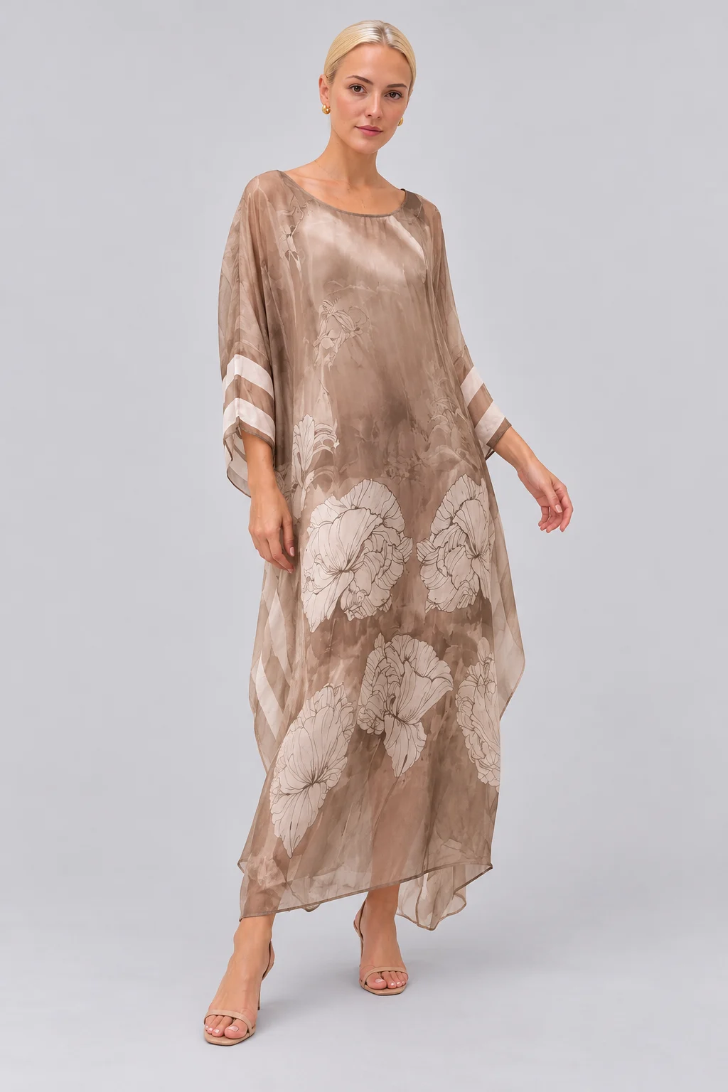 Floral Print Sheer Chiffon Kaftan Maxi Dress with Wide Sleeves [erp-image:066dd3c3ac1d7543cde07662]