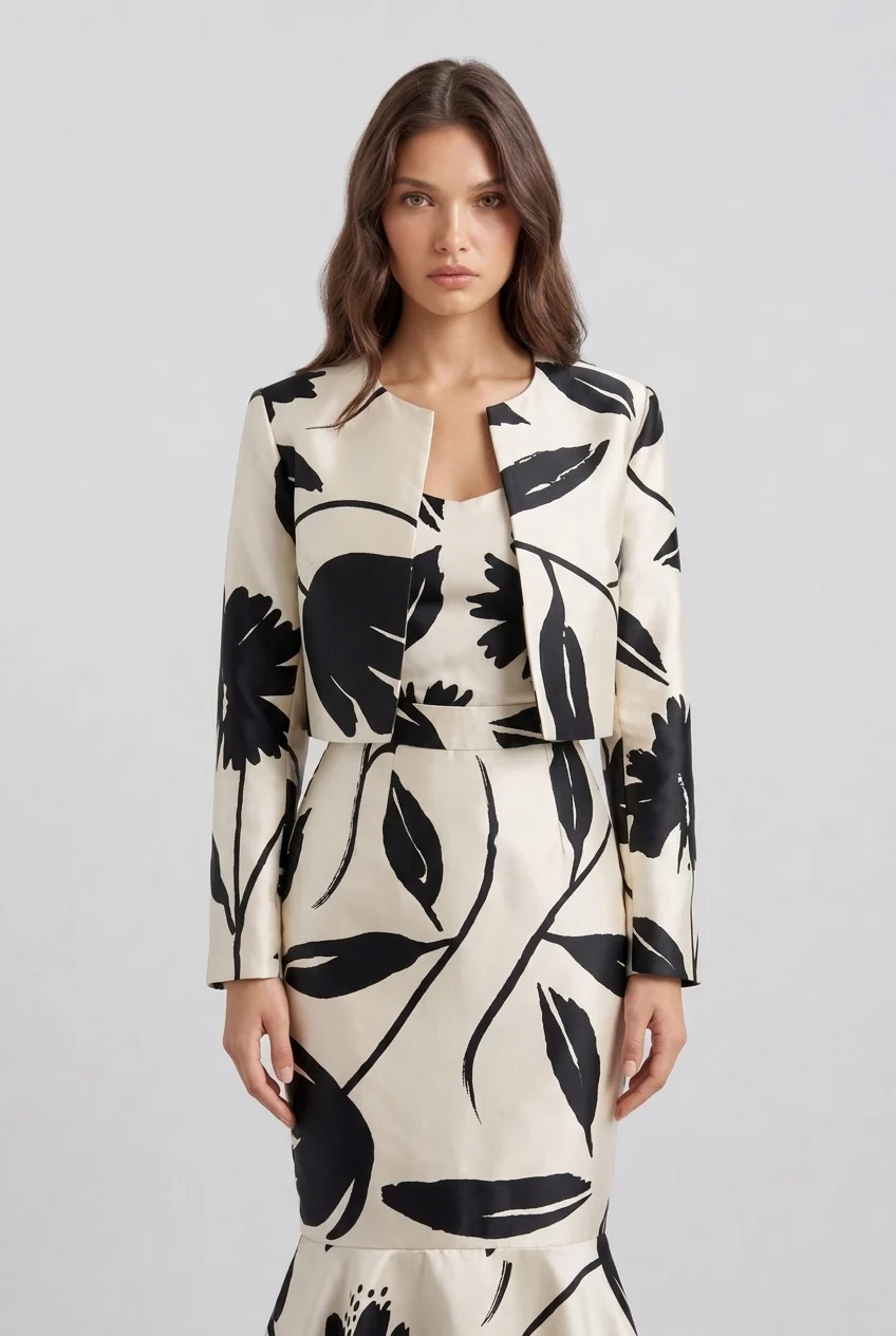 Floral Print Cropped Jacket and High Waisted Mermaid Skirt Two Piece Set [erp-image:8772d45a3ae705aa65e2f779]