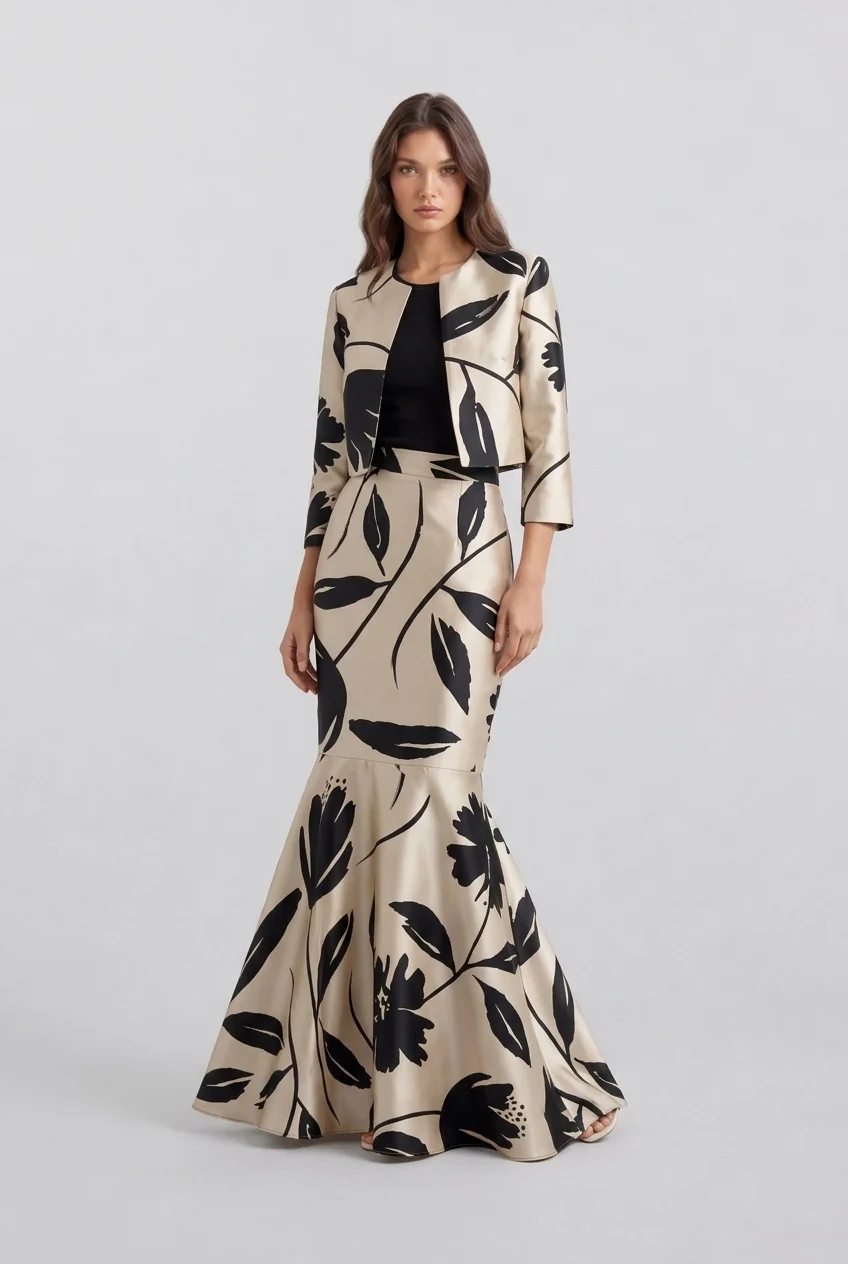Floral Print Cropped Jacket and High Waisted Mermaid Skirt Two Piece Set [erp-image:2a2eded304ef997f4fd727a4]