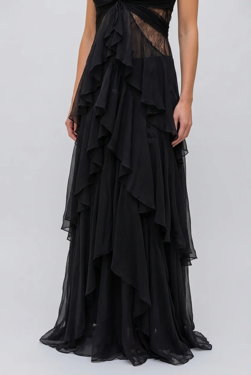 Vintage Brocade Cropped Jacket and Ruffle Maxi Dress Two Piece Set [erp-image:f45047ae01176ae1ff00dc16]