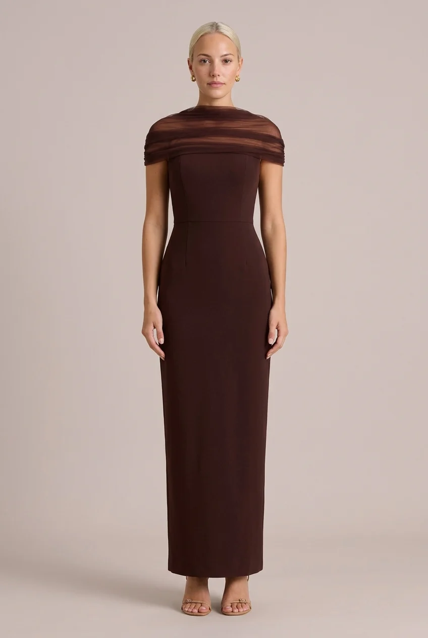 Mesh Draped Off the Shoulder Sleeveless Column Maxi Dress [erp-image:642eb79bec9e7cd13ee4456b]