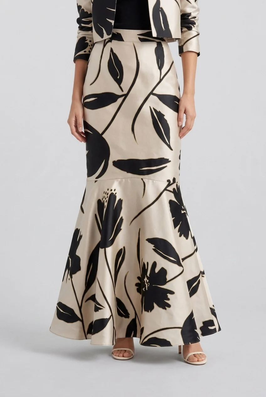 Floral Print Cropped Jacket and High Waisted Mermaid Skirt Two Piece Set [erp-image:ca1fce5b32aae74f9842e17e]