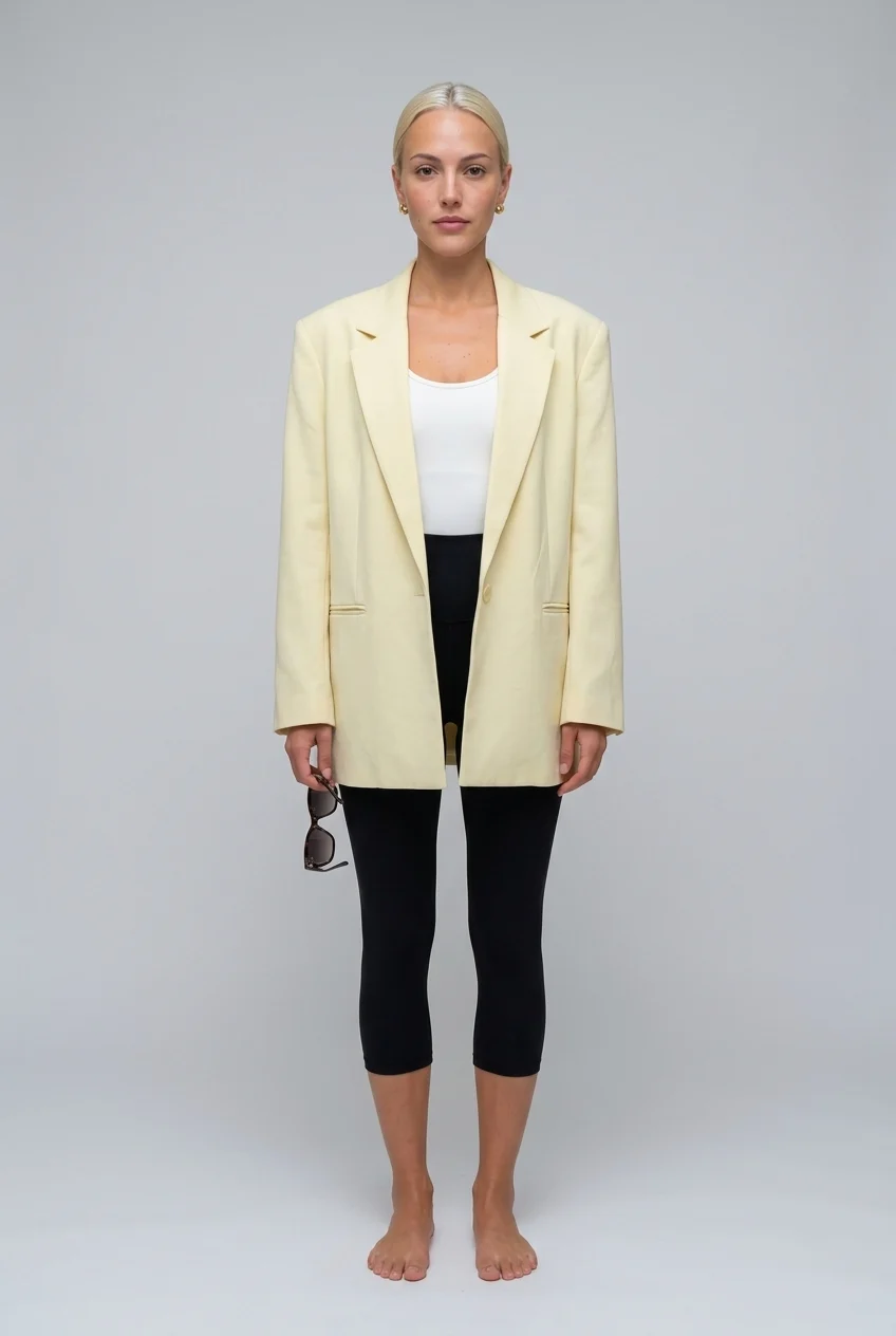 Women's Light Yellow Oversized Single-Breasted Blazer with Notched Lapel [erp-image:7c3d34dcacdccf09dfd599ae]